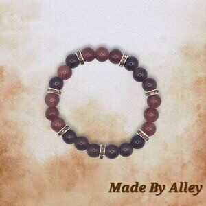Handmade Brown & Dark Brown 8mm Round Beaded Bracelet with Brown Spacers
